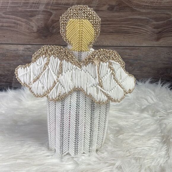 Vintage Canvas Yarn Angel Air Freshner Cover 1990’s, White and Gold , Christmas - Picture 3 of 5
